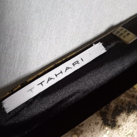 Tahari Women's Dress Gold/Brown Metallic Floral Sleeveless Sheath Knee Length 12 - Picture 10 of 10